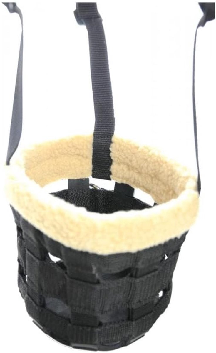 Paarden Muilkorf - Hondenmuilkorf Fleece - Paarden Voeding Beperken - Fleece Voering Snuit - Cob Grootte - Zwart