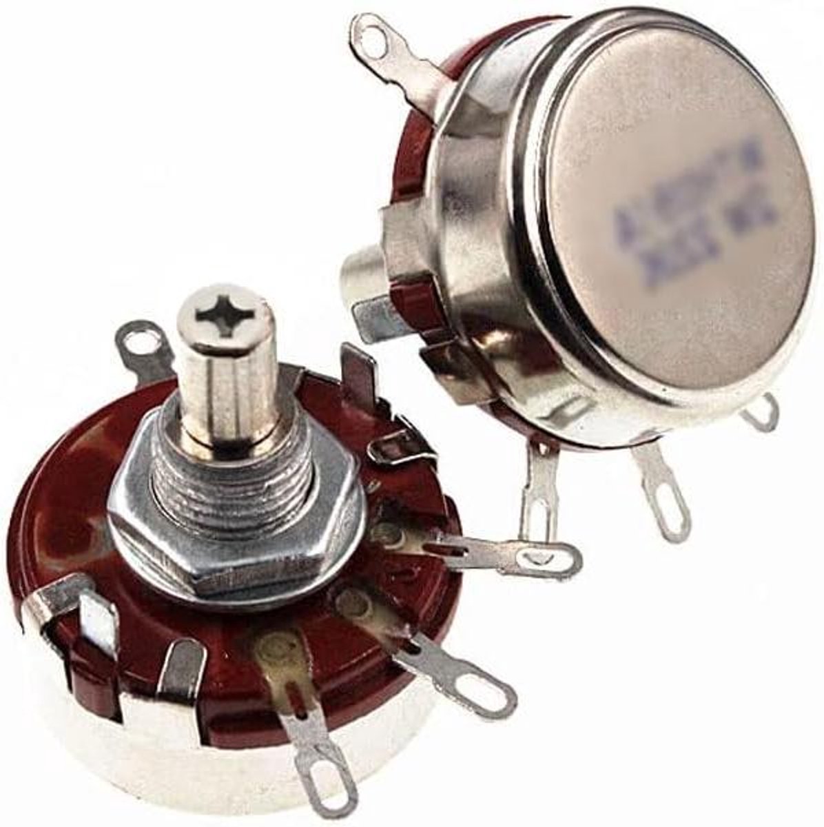 Roterende Potentiometer - Variabele Weerstand - Elektronica Instellen - 2W Vermogen - 100K Ohm - Zilver