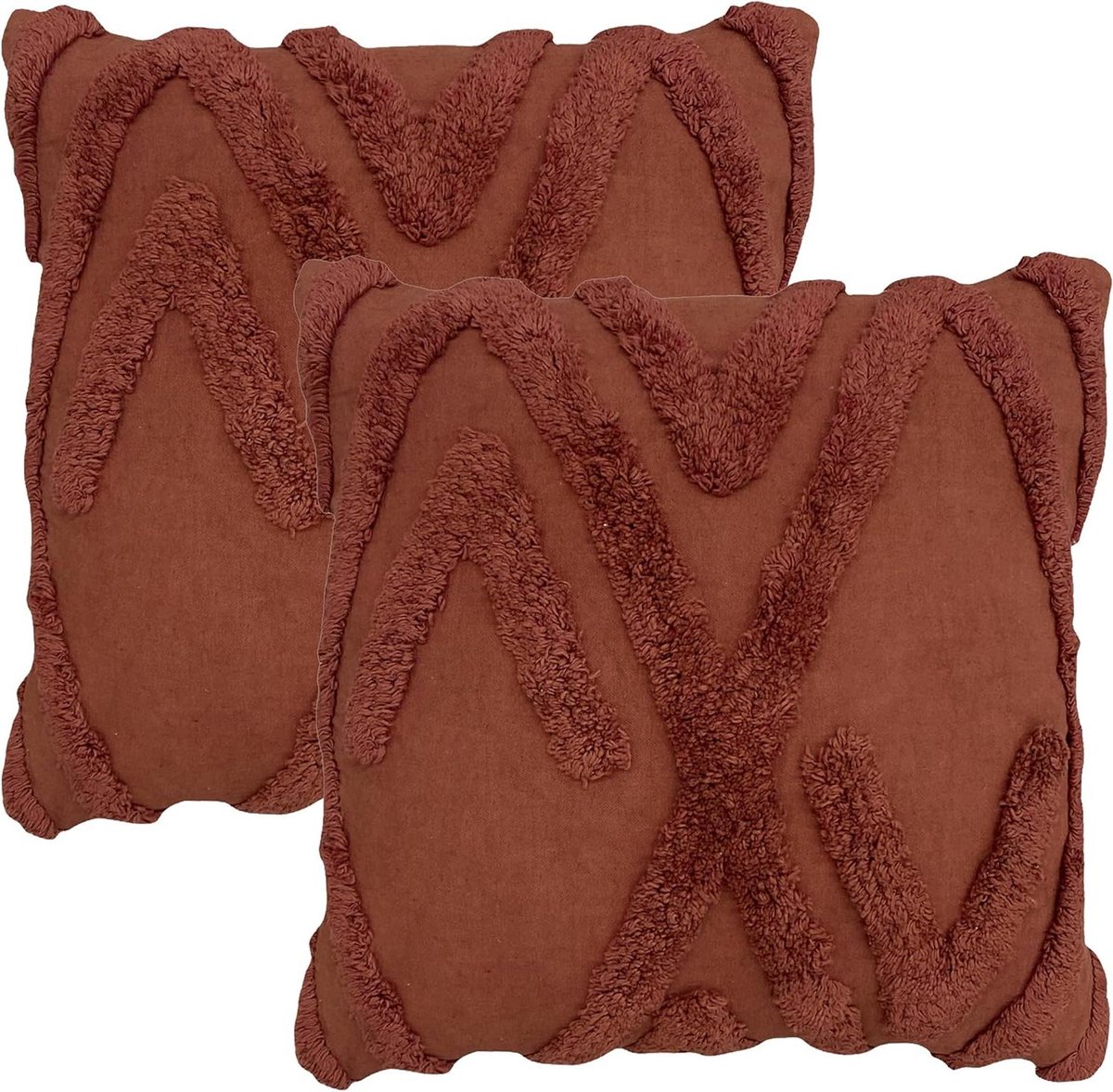Getuft Kussen - Decoratief Sierkussen - Interieur Verfraaien - Geometrisch Patroon - 50 x 50cm - Rood