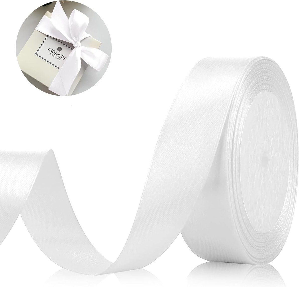 Satin Cadeaulint 22m 20mm Breed, Wit Lint voor Bruiloften, Creatieve Knutselprojecten en Cadeauverpakking