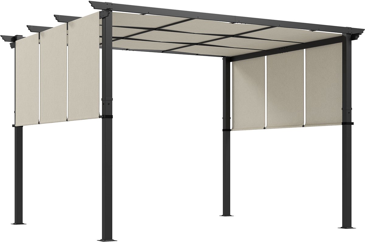 Pergola - Prieel - 3 x 3,5 m - Paviljoen - Terras - Weerbestendig - Metalen Frame - Met zonwering - Beige