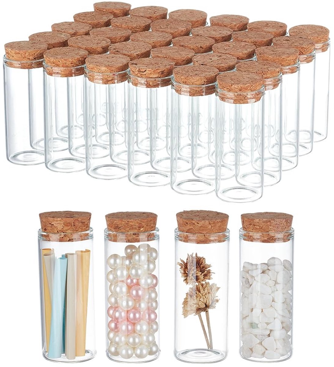 MTTProducts - Mini Glas Flessen - 30ml - Met Kurk - Klein en Transparant - Geweldig voor DIY - Perfect voor Feestjes en Cadeautjes