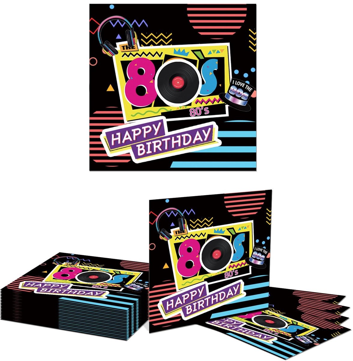SOUQONE- Feestservetten 20 Stuks - Papieren Servetten Retro 80s - Wegwerp Servetten - Verjaardagsfeestartikelen - Hoofdkleur - Hoogwaardige Kwaliteit