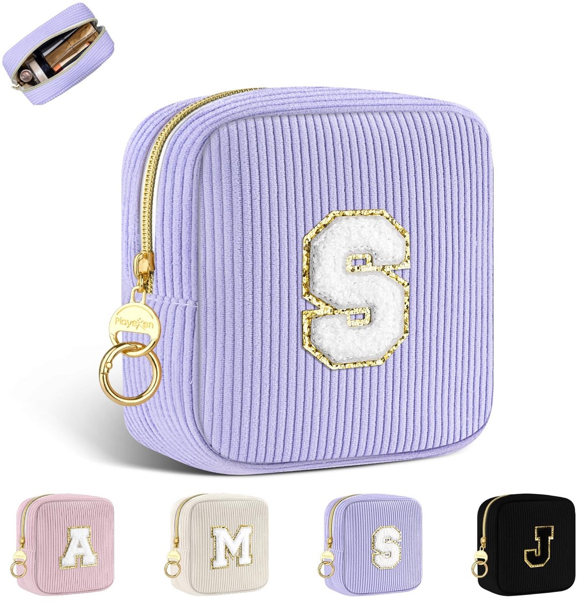 Virtubuy - Kleine make-uptas - Gepersonaliseerd - Draagbare reis-toilettas - Corduroy - Toilettas voor dames - Perfect cadeau voor vrouwen