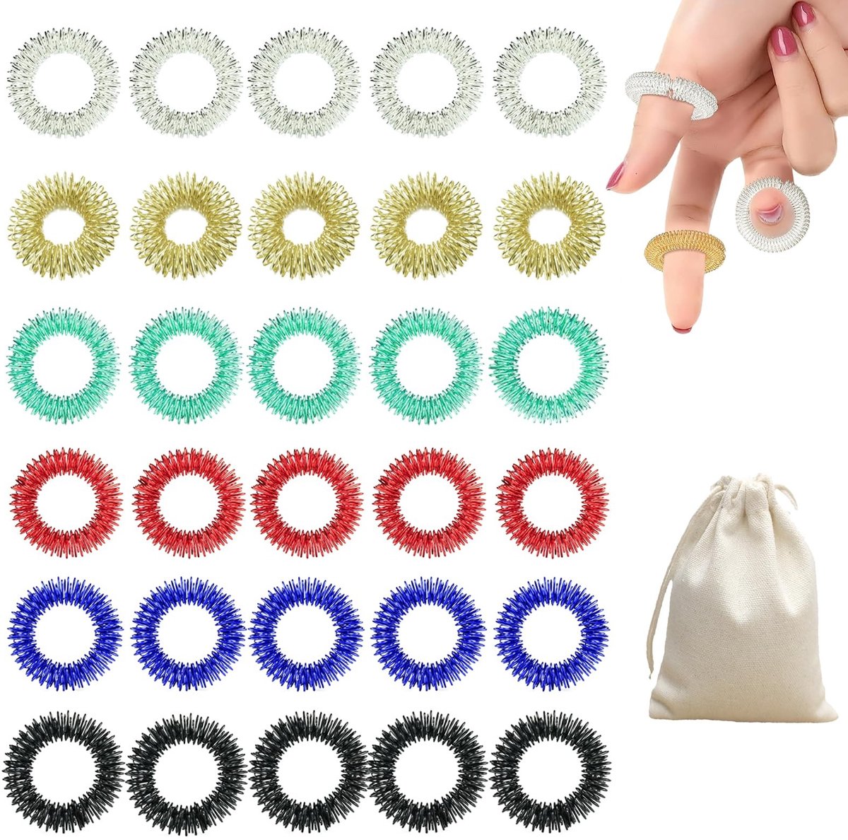 NTHProducts - Acupressure Ringen - Stress Verlichting - 31 Stuks - Kleurvol - Zintuiglijke Massage Ringen - Geschikt voor Tieners en Volwassenen