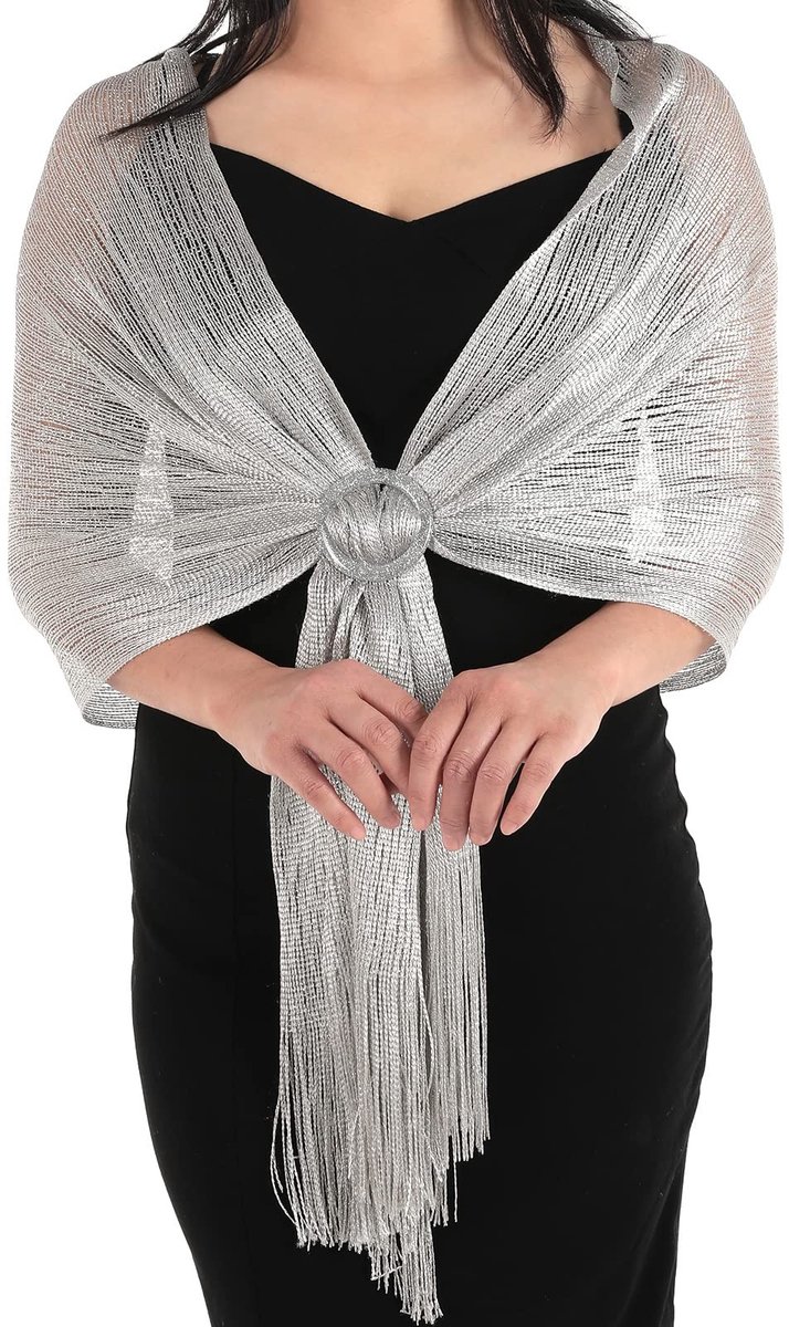 Cosensi - Aster Sparkling Metallic Sjaals - Elegant Accessoire - Zilver - Perfect voor Avondkleding - Uniek en Stijlvol - Geschikt voor Vrouwen