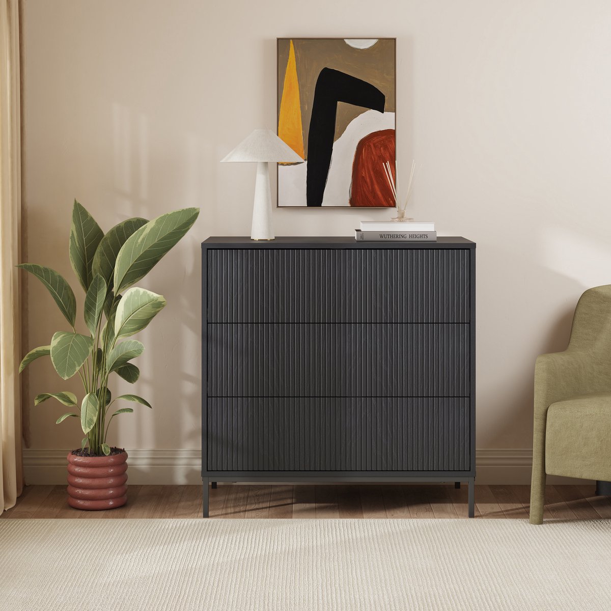 en.casa Ladekast Nykapin commode met 3 lades 80x80x40 cm zwart [en.casa]