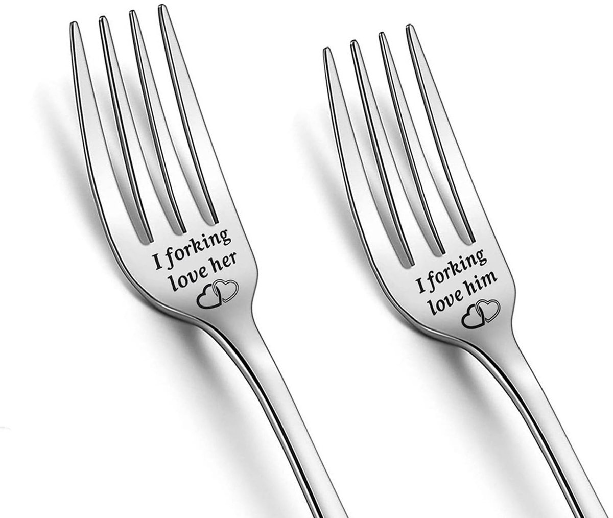 FIBOUND 2-in-1 Gegraveerde Tafellepels - RVS Forks voor Cadeaus en Feestdagen