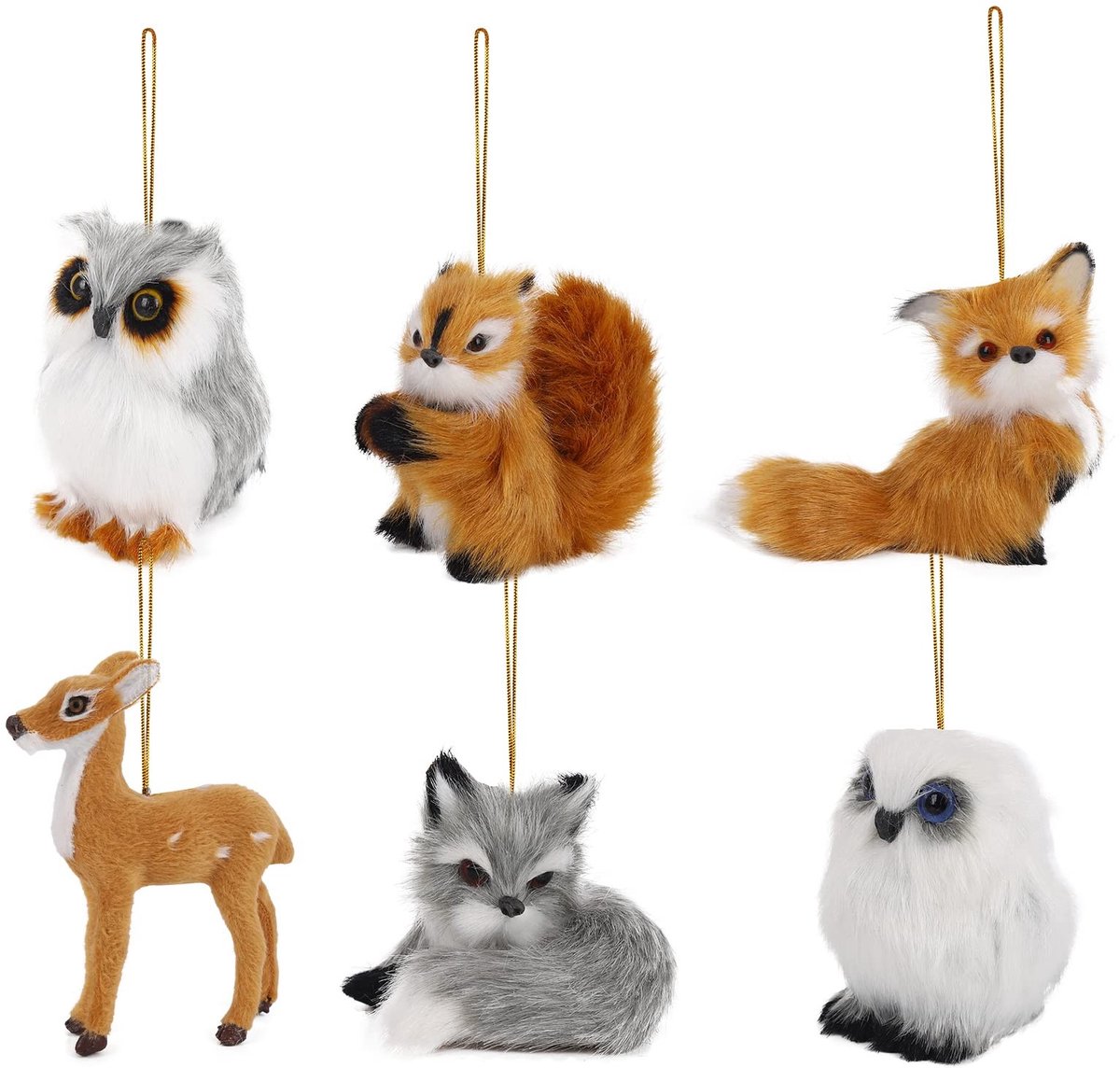 MTTProducts - Plush Dieren Ornamenten - Schattige Kerstdecoraties - Bruin - Pluche Sleutelhanger - Perfect voor Kerstboom - 6 Stuks