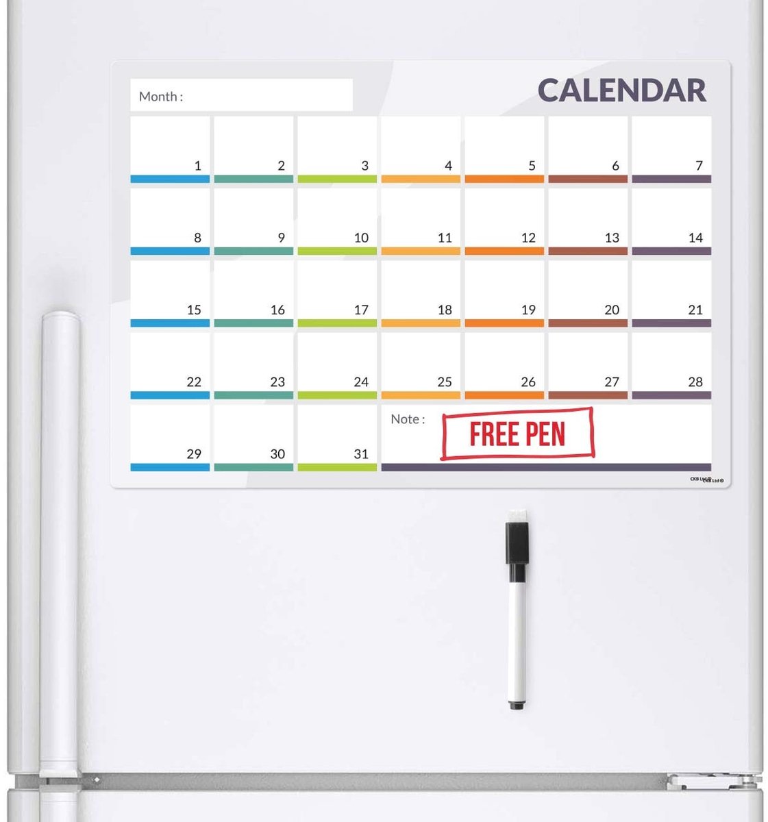 MTTProducts - Magnetisch Kalenderbord - Drooguitwisbaar - Ideaal voor Keuken of Kantoor - Inclusief Marker - Dagelijkse Planner - Geschikt voor Volwass...