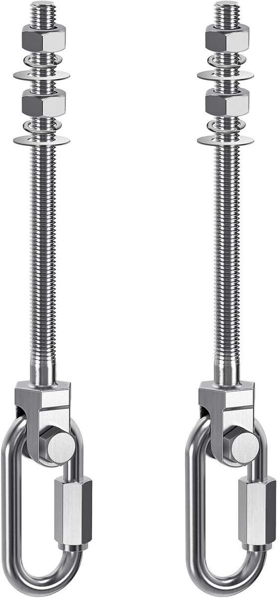 Set van 2 Houten Stangen M10 x 225 mm voor Hangmat, Stoel en Zwenkbare Bokszak met Bevestigingsmateriaal