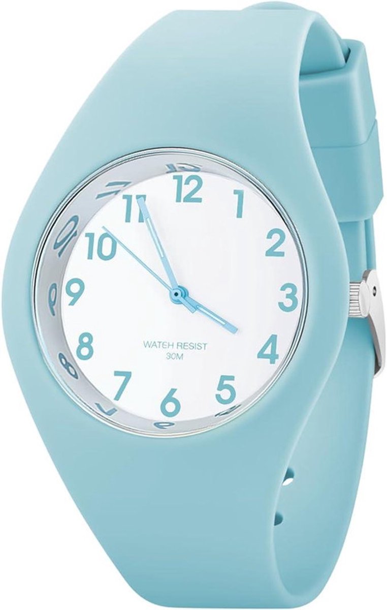 Dameshorloge met siliconen band, waterdicht analoog sporthorloge, analoog quartzhorloge voor dames, grote wijzerplaat, gemakkelijk af te lezen, modieus, stijlvol, eenvoudig voor vrouwen en meisjes,Hazeblauw