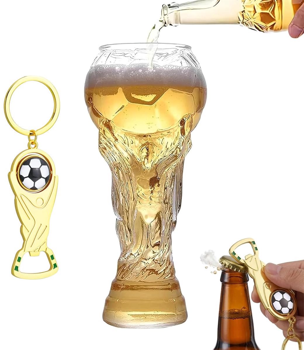 Namajunas - Bierglazen speciaal bier - Trophy style 560ML bierglas - Groot bierpul met voetbalflessenopener - Bieropener - flesopener - 2026 Voetbal wedstrijddag bar kijkfeest & cadeau voor vader, mannelijke voetbalfans - WK 2026