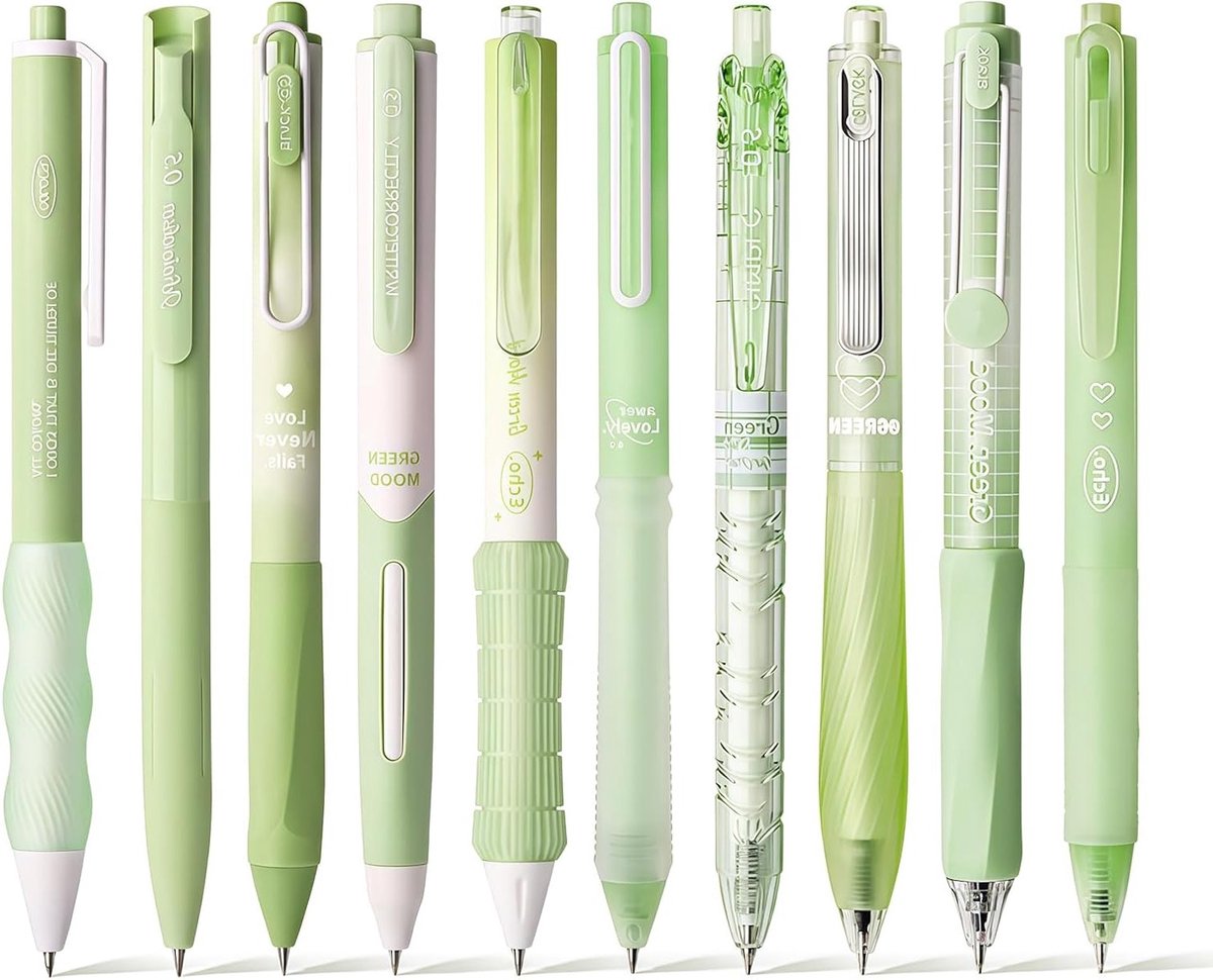 Set van 10 Groene Gelpen en 10 Zwarte Balpennen voor Schrijven, Journalen en Schoolgebruik met Fijne Punt van 0.5mm
