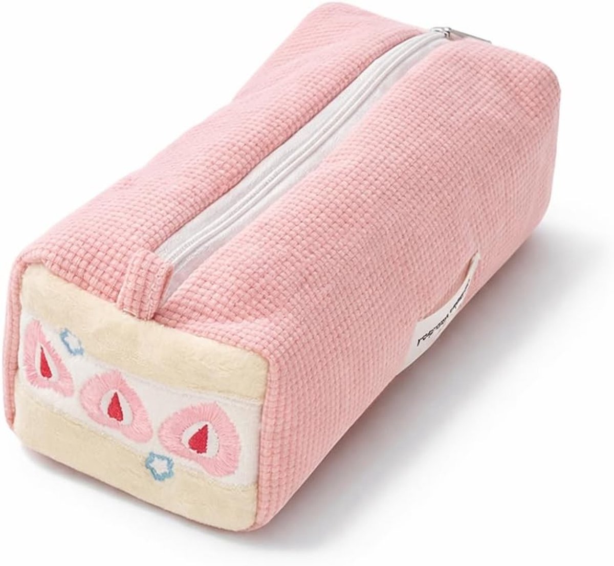 Grote etui van corduroy stof - roze etui voor meisjes en tieners - aardbeientaart ontwerp - schoolbenodigdheden en schrijfgerei organizer