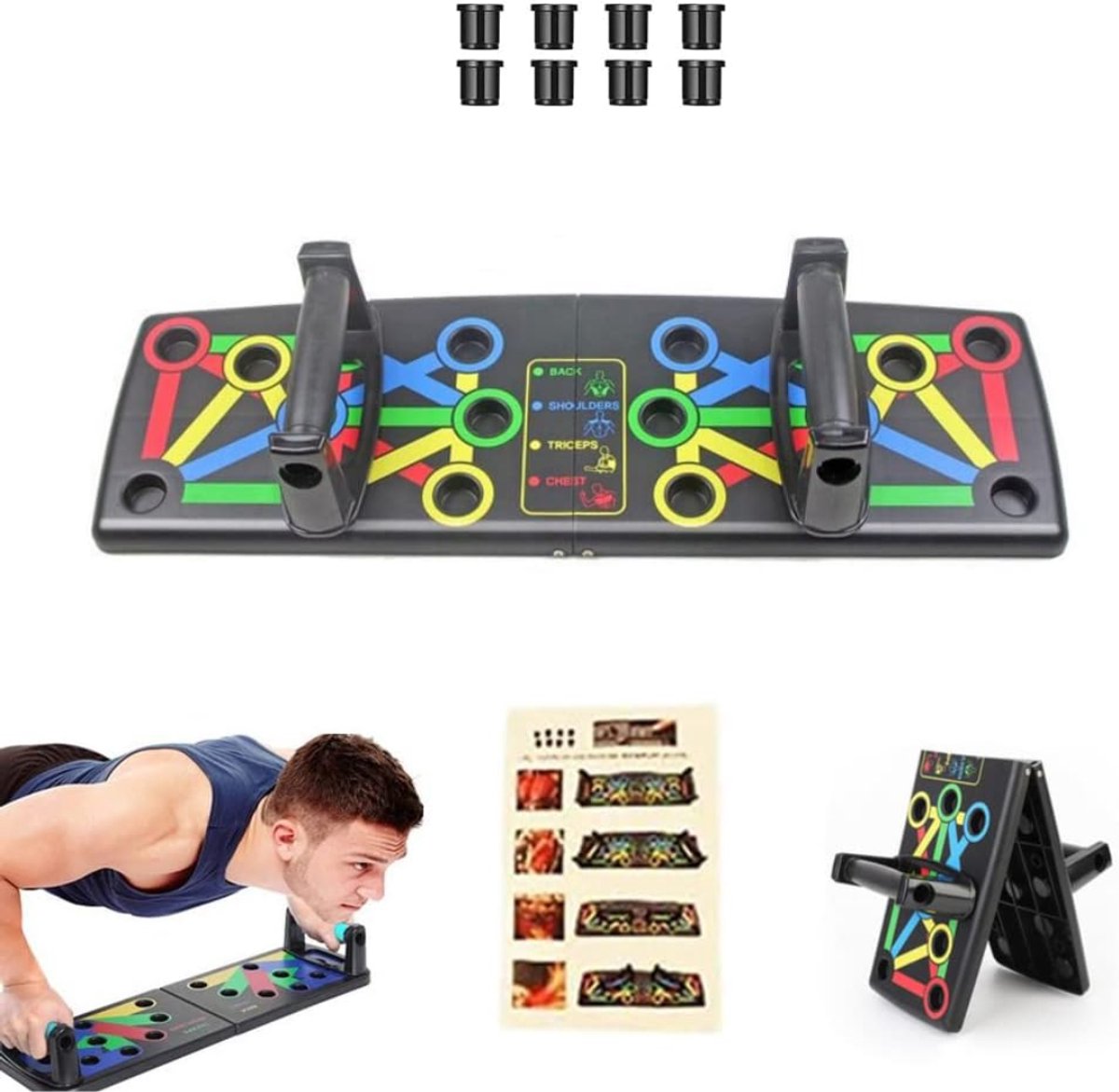 RUX® Push-upbord - Parallettes - Push-upbord - Veelkleurig- 63cm x 19cm x 10cm