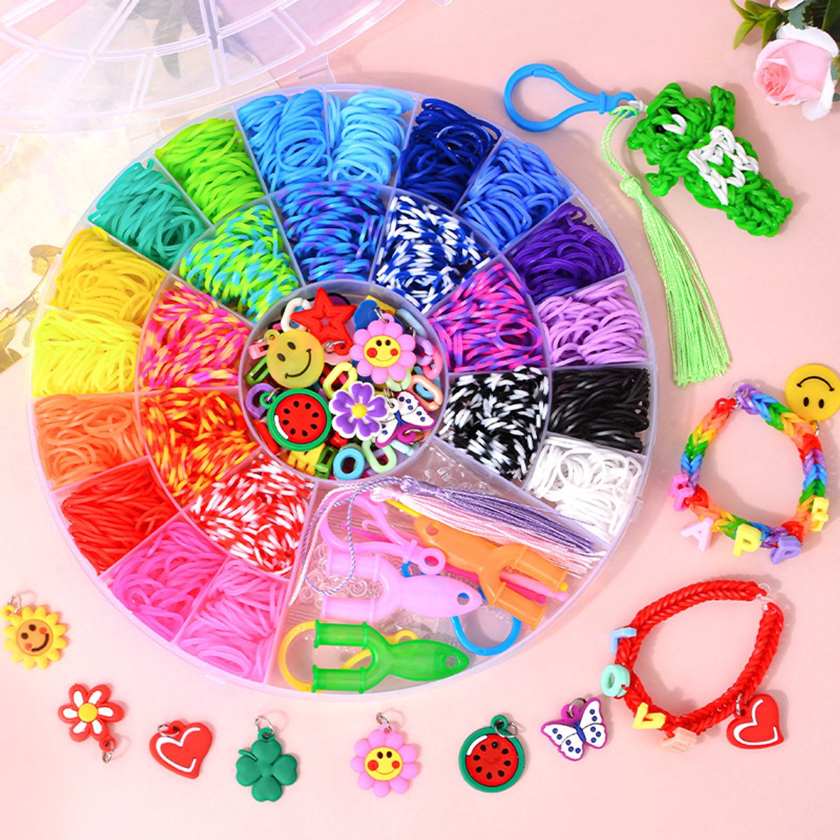 Joyage Armbandjes maken meisjes – 2000 stuks Loombandjes set - Armbandjes maken kind knutselpakket meisjes speelgoed meisje 6 jaar 7 jaar 8 jaar 9 jaar Knutselen bracelet making kit Sieraden maken meisjes - Armbanden maken kinderen knutselen meisjes — afbeelding 3