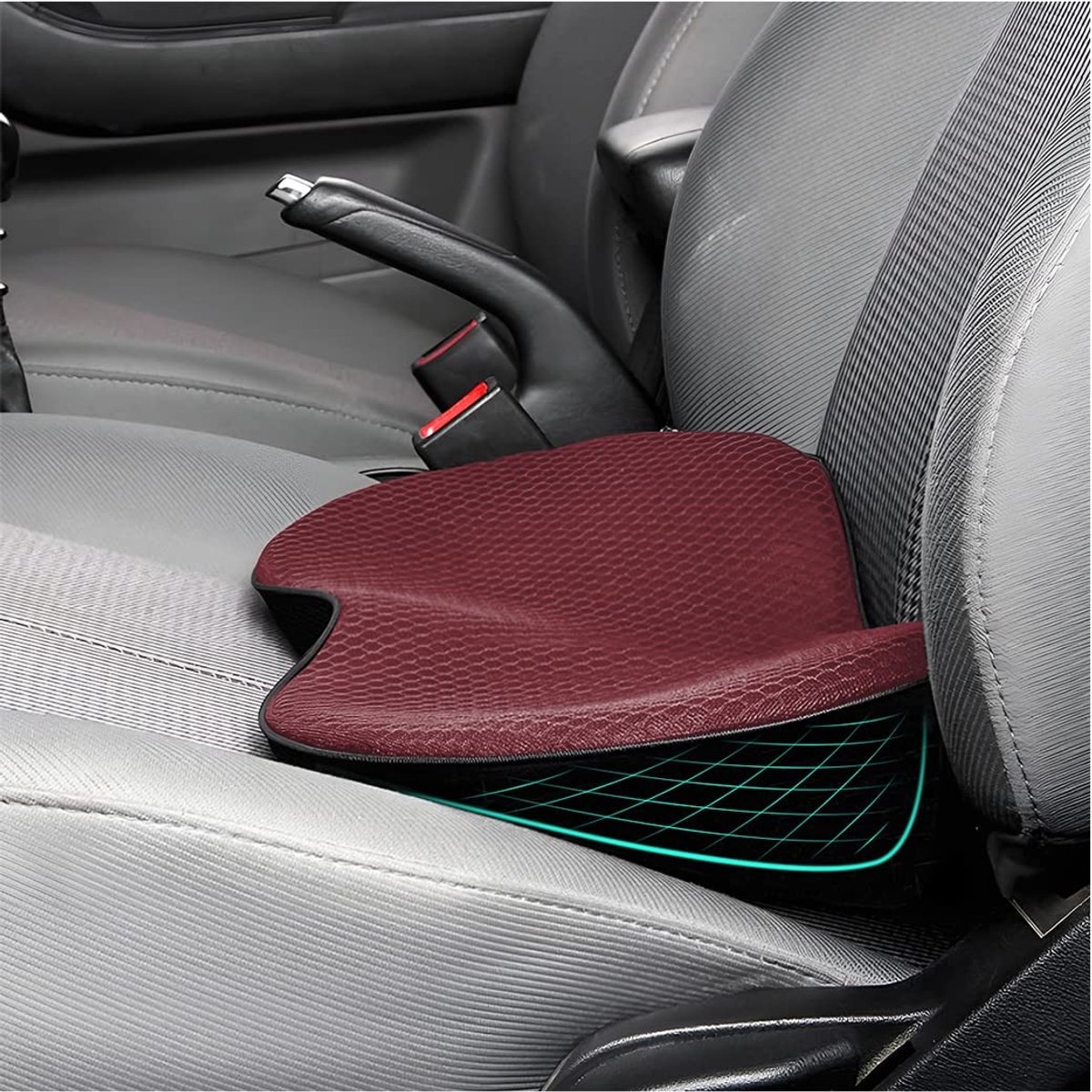 Allecto - Autostoelkussen - Memory Foam - Comfortabel en ademend - Rood - Anti-slip autostoel beschermer - Geschikt voor mannen en vrouwen - Univer...
