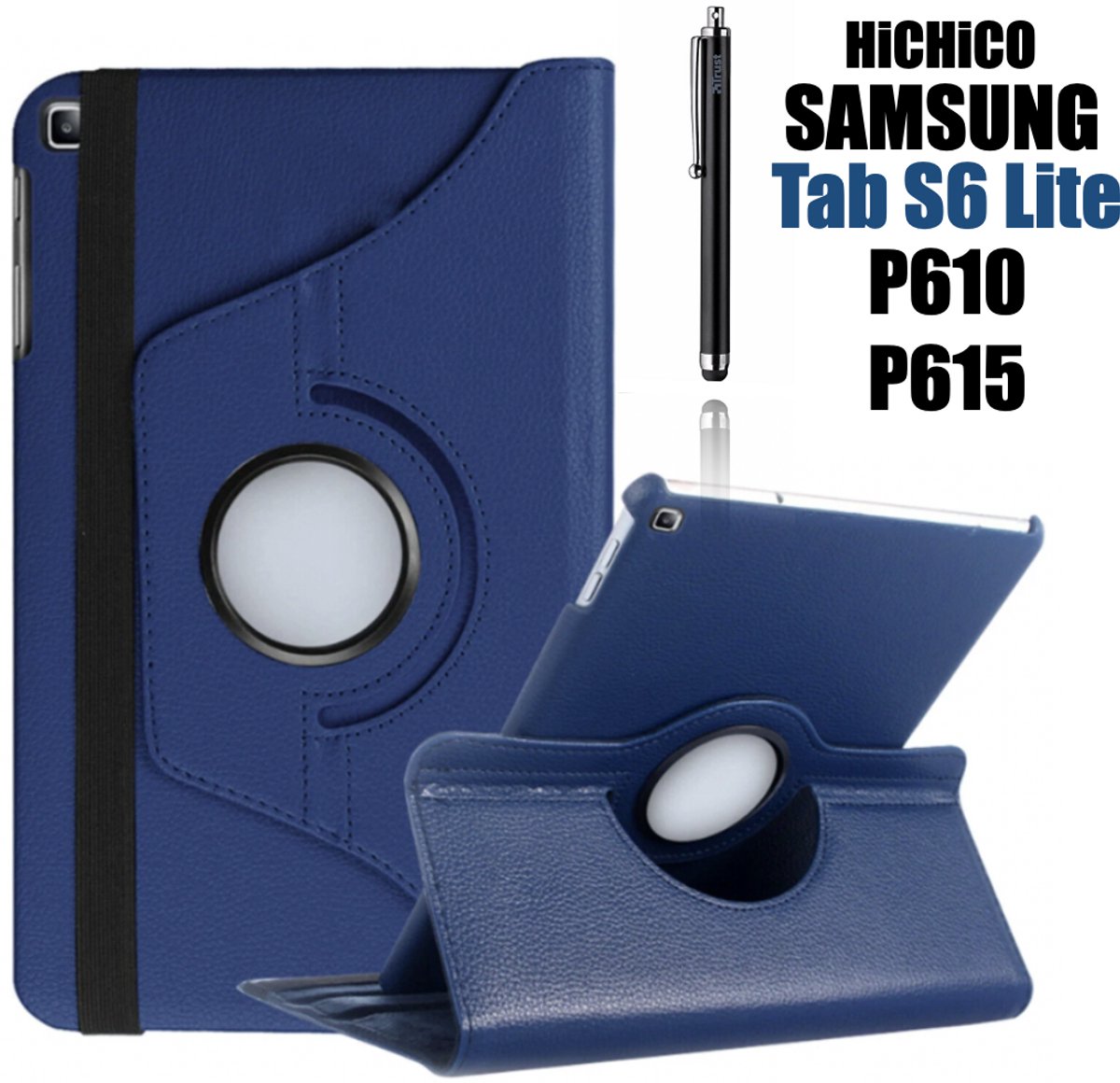 HiCHiCO® Tablet Hoes Geshikt voor Samsung Galaxy Tab S6 Lite 10.4” Hoesje - Samsung Galaxy Tab P610 Hoesje Donker blauw - Galaxy Tab P615 Hoesje met Stylus Pen