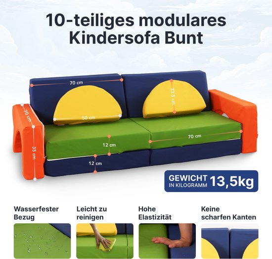 Creatieve Speelbank-Sofa voor Kinderen - 10-Delige Set - Multifunctioneel - Wasbare Hoezen - Veilig en Duurzaam van Merkloos — afbeelding 4