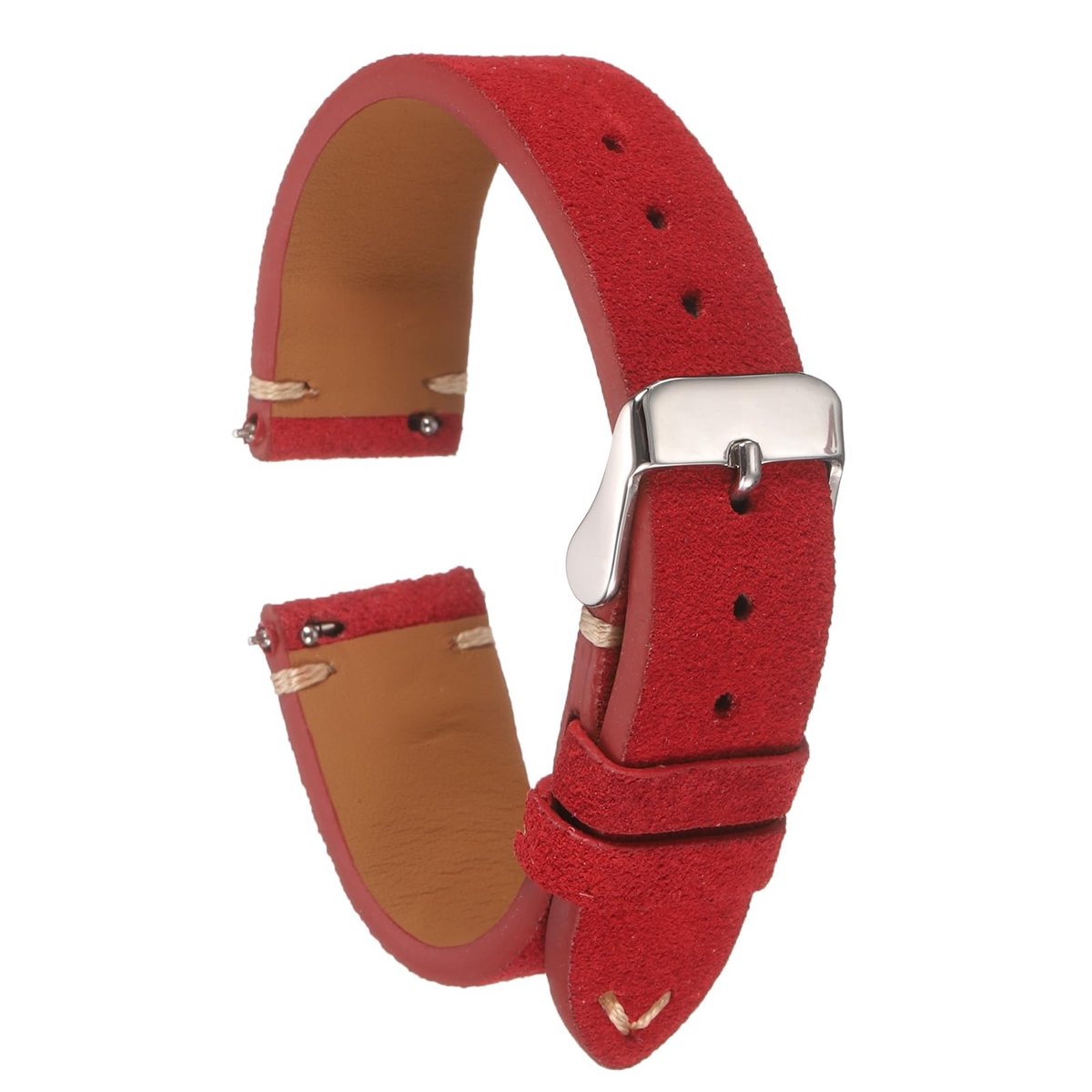 Allecto - Suede Watch Straps - Vintage Horlogeband - Comfortabel en stijlvol - Rood - Quick Release Horlogeband - Geschikt voor Mannen en Vrouwen -...