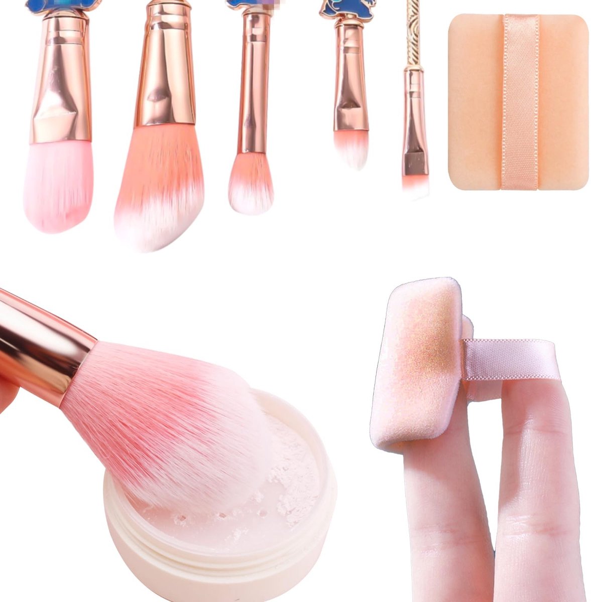 Allecto - Makeup Kwasten Set - Professionele Make-up Kwasten - Premium Kwaliteit - Roze Goud - Make-up Set - Geschikt voor Vrouwen en Meisjes - 5-d...