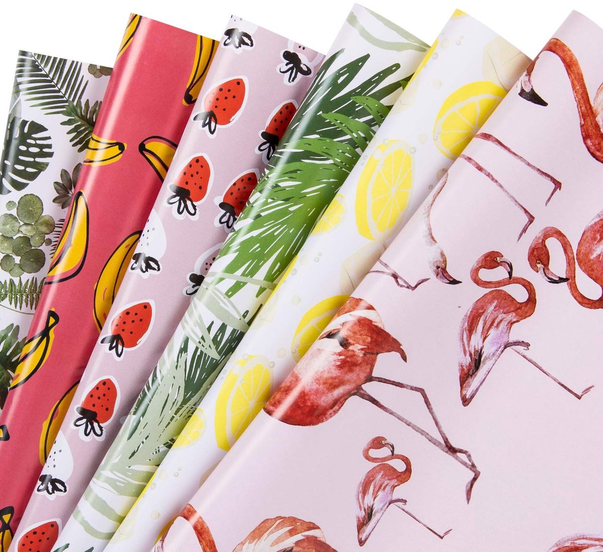 Virtubuy - Cadeaupapier - Flamingo - Kleurrijk zomerdesign - 44.5 x 76 cm - Feestelijk inpakken - 6 vellen - Geschikt voor verjaardagen en babyshowers
