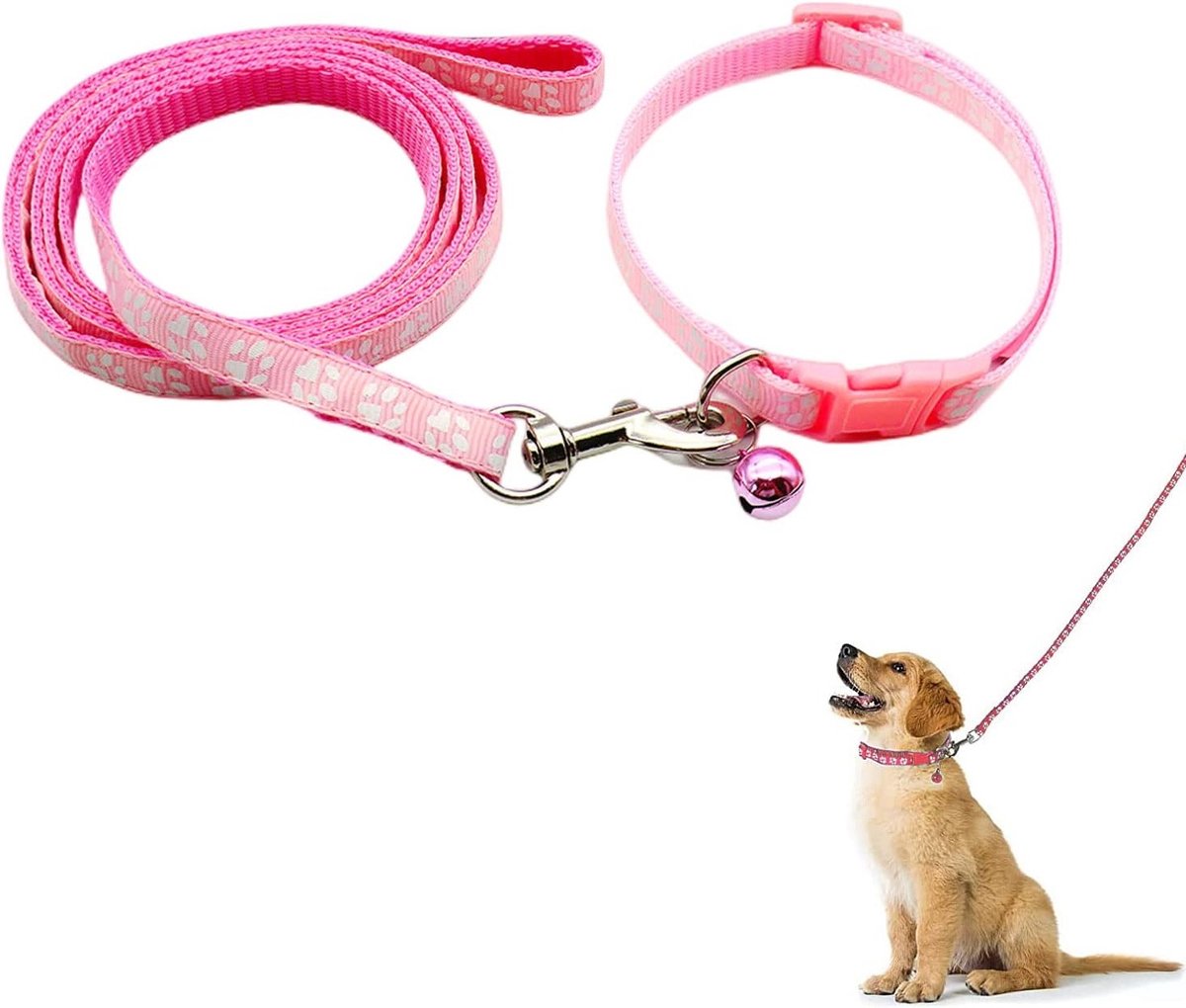Zachte Verstelbare Hondenhalsband en Leash Set met Pootafdruk voor Kleine en Middelgrote Honden en Katten, Perfect voor Wandelen en Training