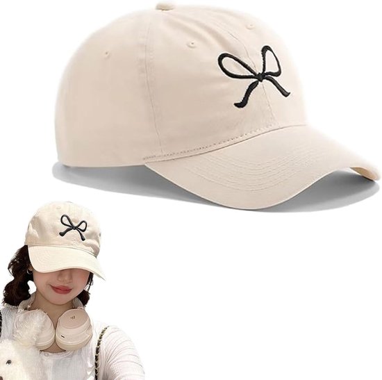 Trendy Baseball Cap met Strik voor Mannen en Vrouwen | Verstelbare Mode Zonnepet voor Wandelen en Reizen | Klassieke Katoenen Low Profile Pet in Beige