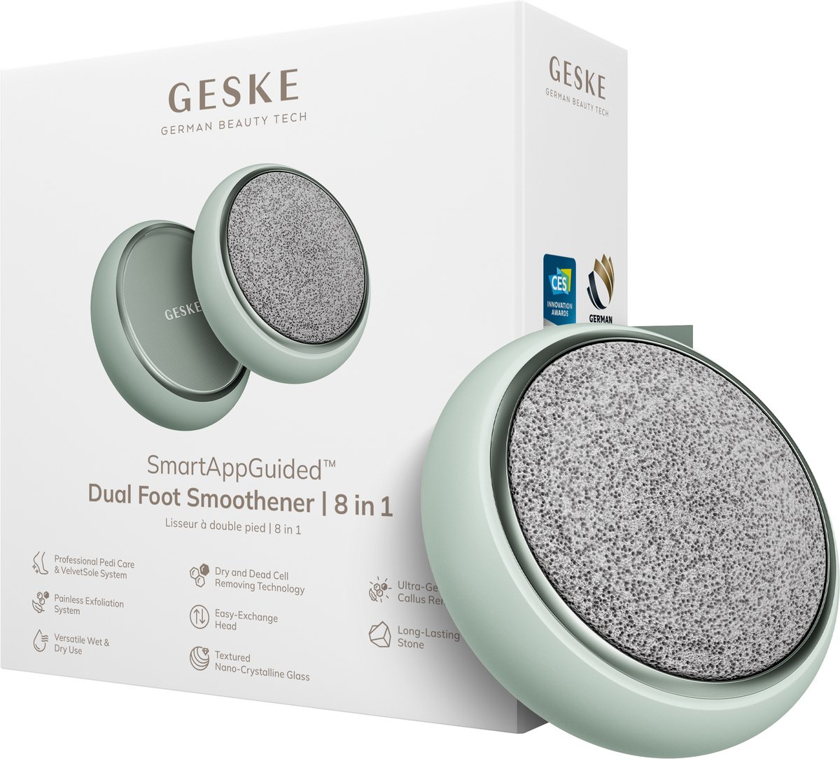 GESKE Dual Foot Smoothener | 8 in 1 | Dubbelzijdige Voetvijl | Puimsteen & Nano-Kristallijnglas | Voor Zachte, Gladde Voeten | Geavanceerde Eeltverwijdering & Exfoliatie | Ideaal voor je Pedicureset