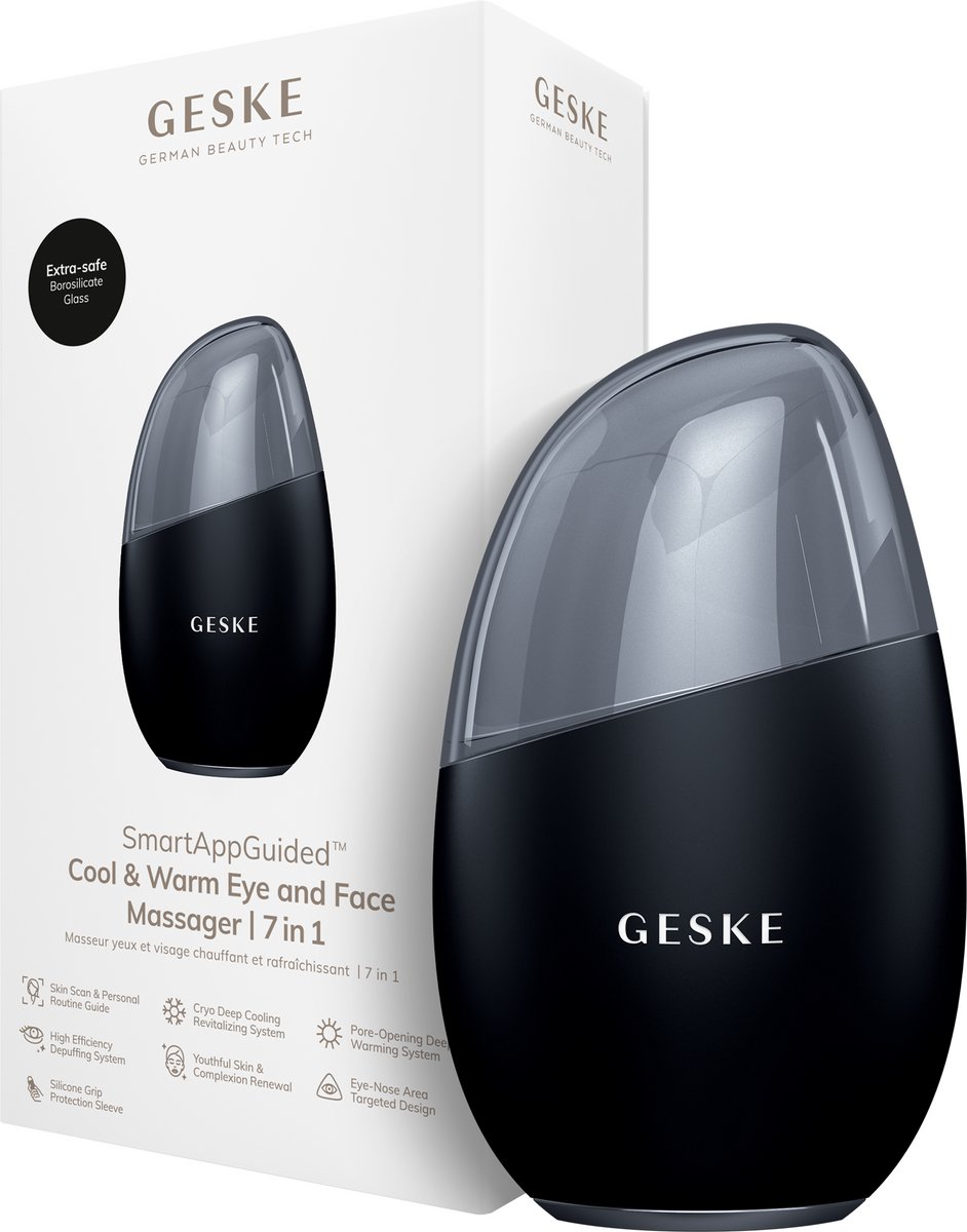 GESKE SmartAppGuided™ Cool & Warm Eye & Face Massager | 7 in 1 | Multi-stimulator | Gezicht & nek | Batterijloos koelen en warmen | Verstevigt en ontspant | Eye-Nose Area Targeted Design