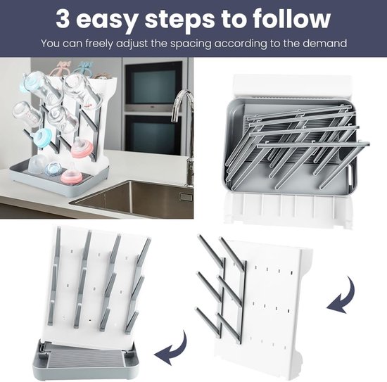 Flessenafdruiprek Baby - Grote Capaciteit 12 Flessen - BPA-vrij Kunststof - Compact & Opvouwbaar Design - Voor Babyflessen & Kolfaccessoires - Droogrek Flessenrek Afdruiprek Baby — afbeelding 4