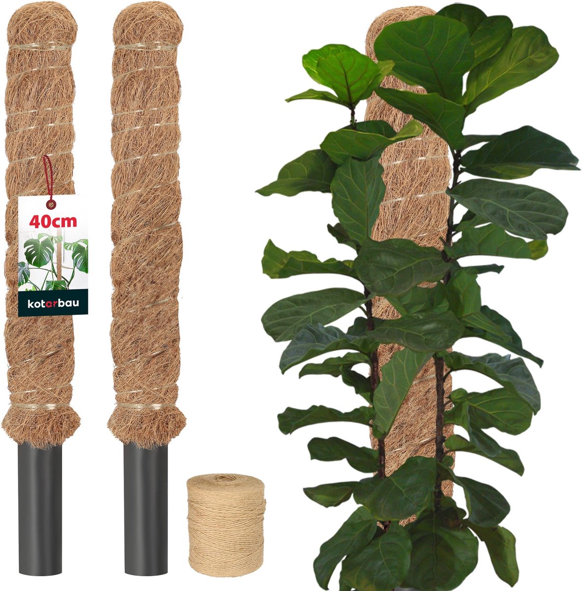 KOTARBAU® 2 st Kokosstok, Plantenstok, ⌀ 3,2 x 40 cm, Kokosstaaf, Klimhulp Monstera, Bruin, Kokosvezel, Klimhulp, Plantenstaaf, Kokosstok voor Monstera, Kokosstaaf voor Klimplanten