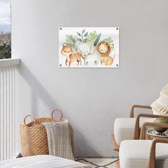 Décoration de jardin Jungle - Eléphant - Renard - Lion - 60x40 cm - Poster jardin - Toile jardin - Poster extérieur