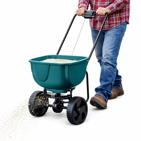 MOZY® - Universele Strooiwagen - 27 liter - voor Mest, Zaden, Zout en Zand - tot 20 kilo - Groen - 3 Meter Strooibreedte - Meststofstrooier - Strooikar - Zoutstrooier - Zandstrooier van Merkloos	 — afbeelding 5