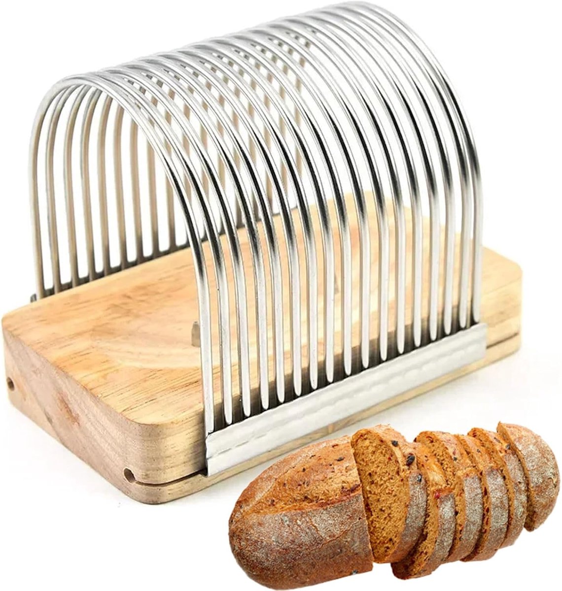 Handmatige broodsnijder / toastsnijder – Robuuste snijgeleider voor brood – Roestvrijstalen snijhulp voor brood en aardappelen – Afneembaar snijhulpstuk voor toast