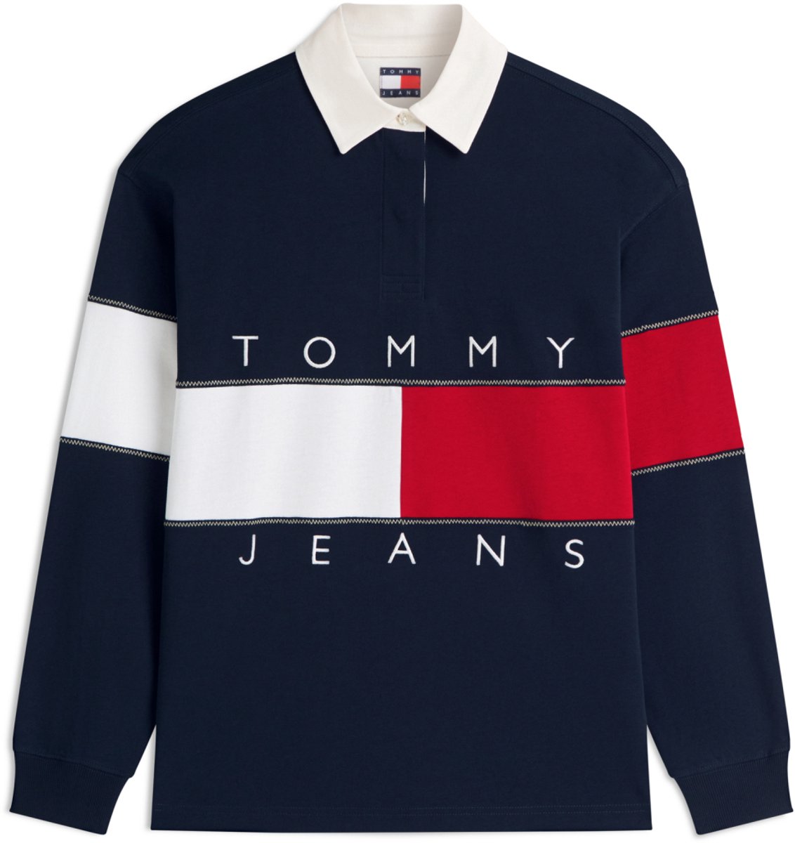 Tommy Jeans Trui Tjw Ovs Flag Rugby Dw0dw22827 C1g Dark Night Dames Blauw