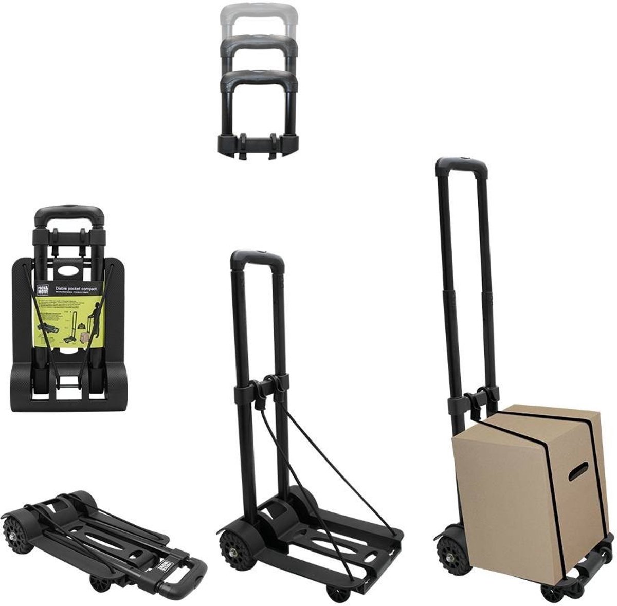 Pack and Move - Inklapbare steekwagen - 50Kg - Verhuizing en Transport - Licht Compact - Kleine steekwagen - Telescopische steel - Spanband