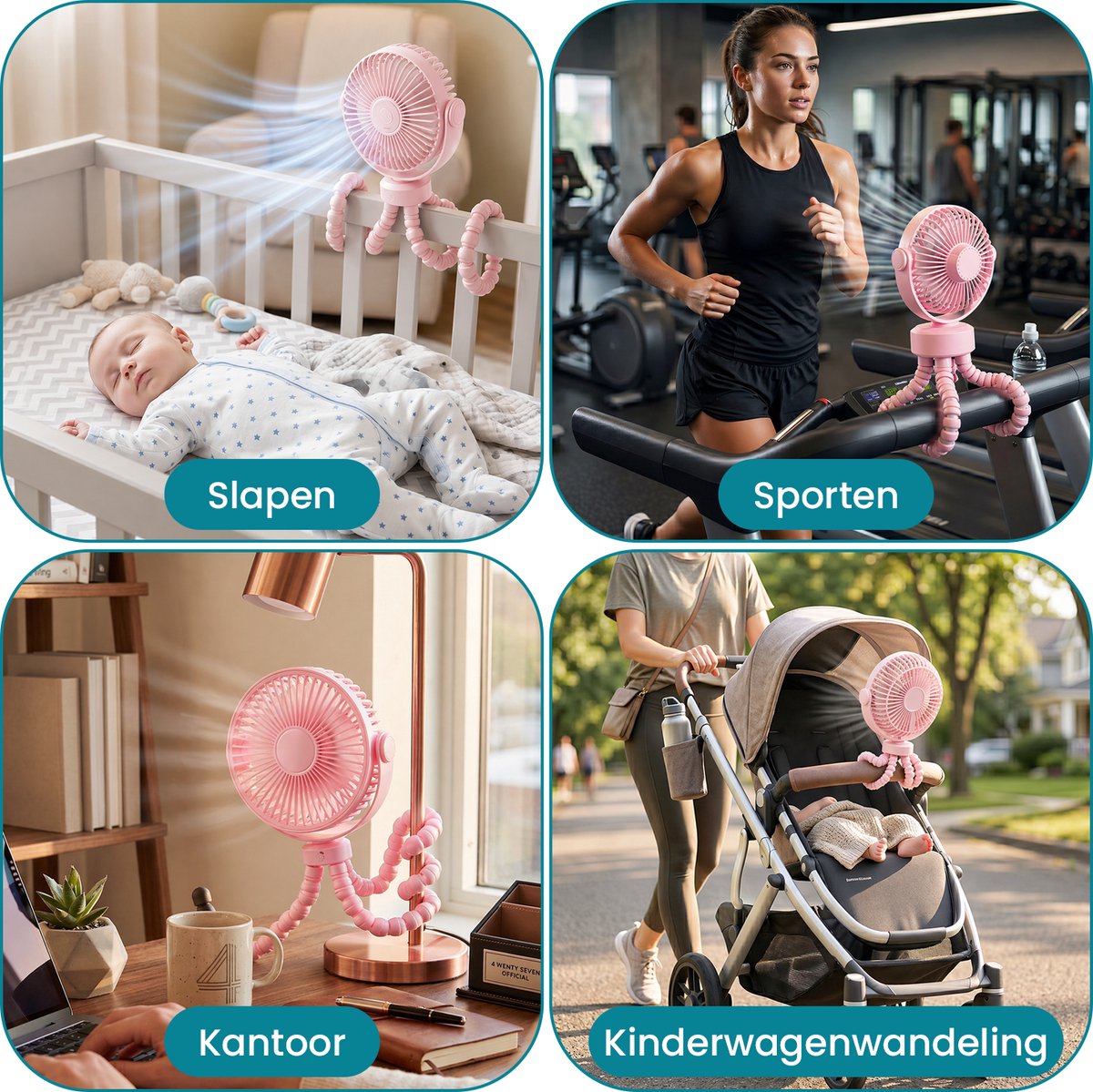 Twenty4seven® Handventilator met Octopus - Draagbare Ventilator Oplaadbaar - Hand Tafelventilator Draadloos - Kinderwagen Mini Fan met 3 Standen — afbeelding 4
