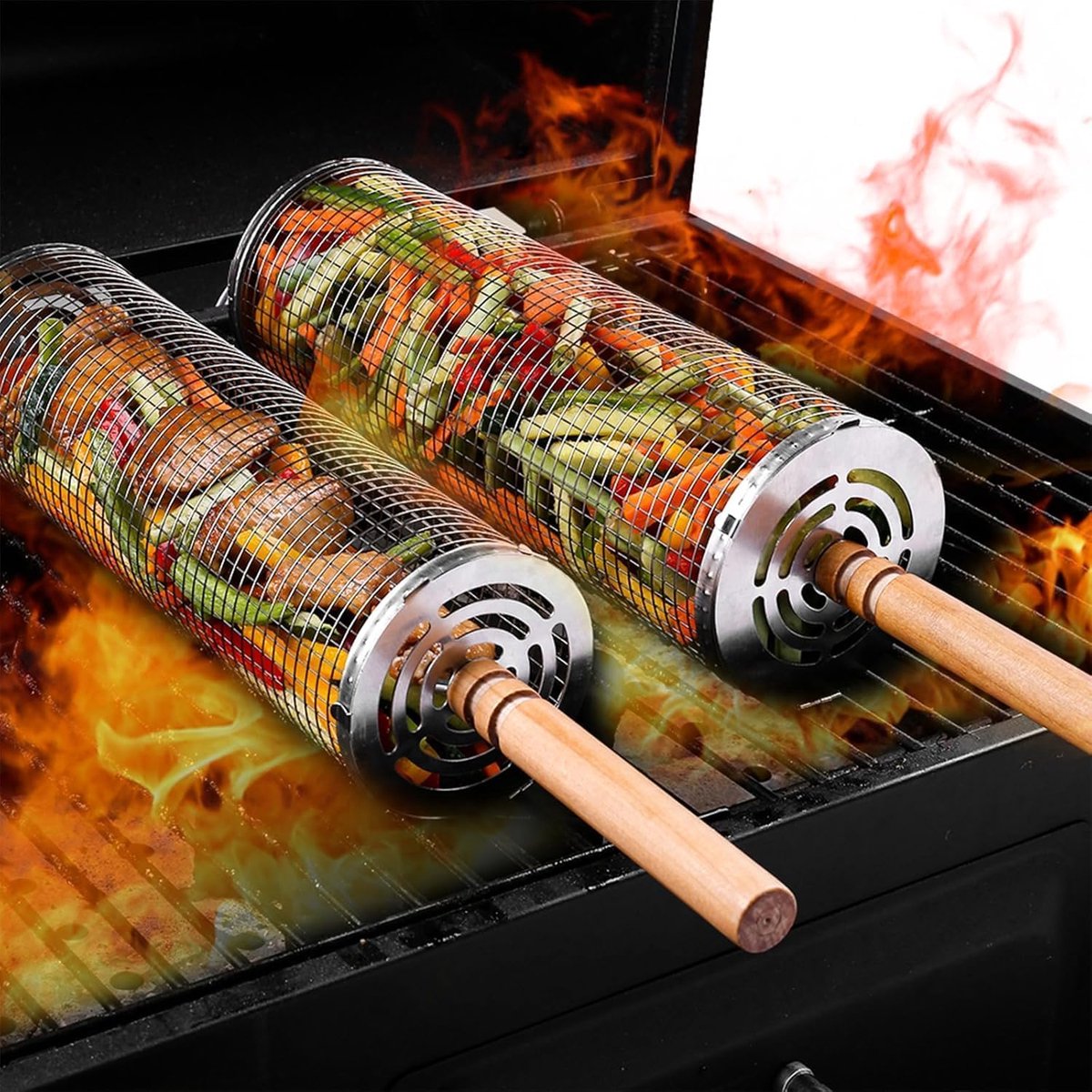 Grillmandenset van roestvrij staal - 2 stuks