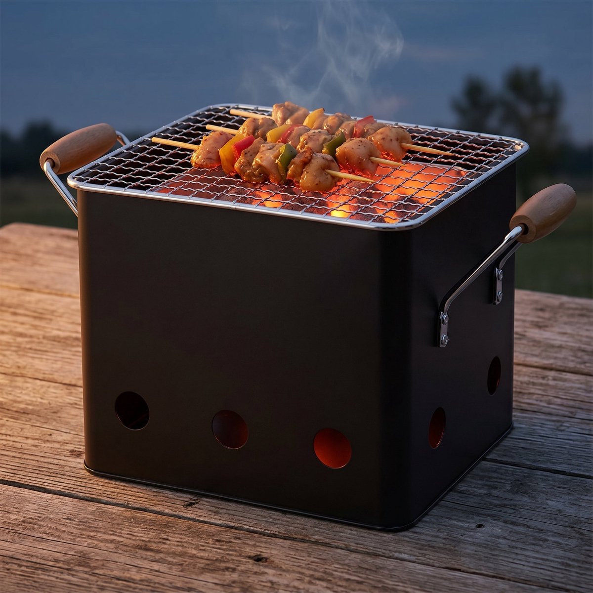 Cheqo® BBQ Kubus - Mini-Barbecue - Houtskool BBQ - Tafelbarbecue - Draagbare Grill - Camping BBQ - Picknick BBQ - Outdoor BBQ - Balkon Barbecue - Eenpersoons BBQ - Meeneem BBQ - Tuinfeest BBQ - Mat Zwart - Barbecue - Kolen BBQ - Tuin BBQ - Grill
