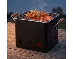 Cheqo® BBQ Kubus - Mini-Barbecue - Houtskool BBQ - Tafelbarbecue - Draagbare Grill - Camping BBQ - Picknick BBQ - Outdoor BBQ - Balkon Barbecue - Eenpersoons BBQ - Meeneem BBQ - Tuinfeest BBQ - Mat Zwart - Barbecue - Kolen BBQ - Tuin BBQ - Grill