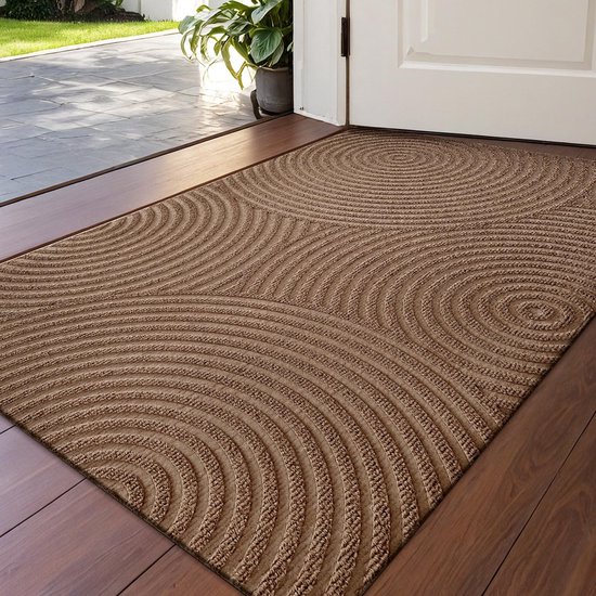 Tapis – Paillasson d'entrée – Tapis universel intérieur/extérieur – Tapis anti-poussière – Lavable – Motif ondulation d'eau – Convient pour les entrées, les portes d'entrée, les terrasses, les couloirs et les jardins – Marron – 45 x 75 cm