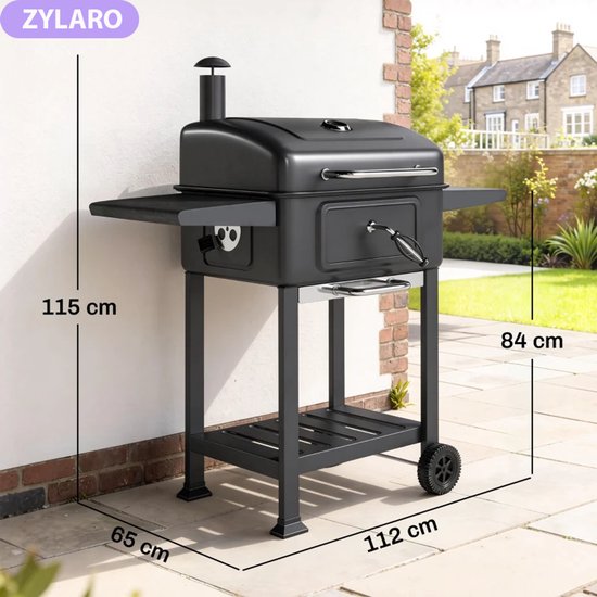 Premie Houtskool Barbecue - Smoker Barbecue - Barbecuegrill - Grillwagen - Houtskoolgrill - Houtskoolgrill met Deksel, Thermometer, Handvat & Bijzettafel - BBQ voor buiten, tuin - Zwart van Merkloos — afbeelding 2