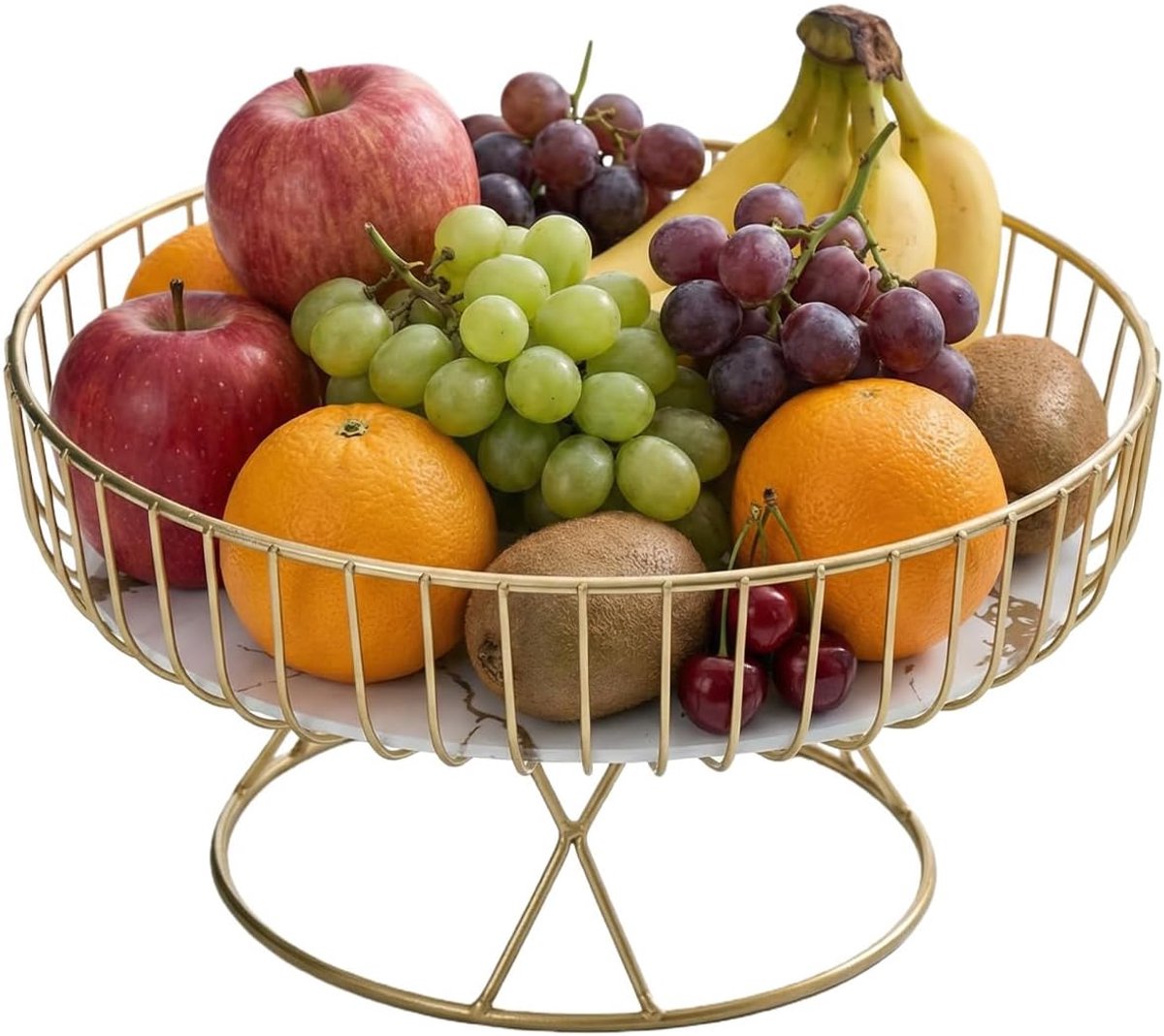 Fruitschaal - Fruitschalen - Fruitbord - 23 cm - Rond - Op Voet - Fruitmanden - Draadmand Van Metaal - Fruit Etagere - Goud