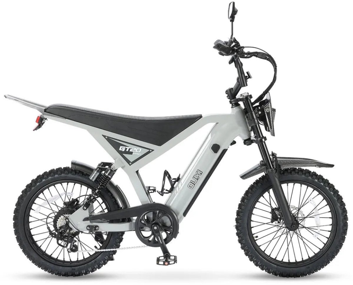 OUXI GT20 Pro Elektrische Skinnybike - Richtingaanwijzers - NFC-chip - 20 Inch - 250W Motor - 7 Versnellingen - 65 km Actieradius - Hydraulische Schijfremmen - Lichtgrijs