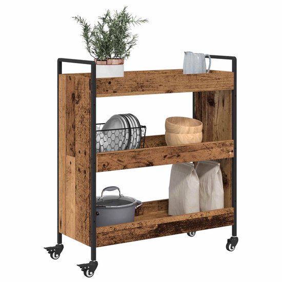 vidaXL - Keuken - Trolley - Oudhout - 70 - x - 30 - x - 82 - cm - Bewerkt - hout — afbeelding 3