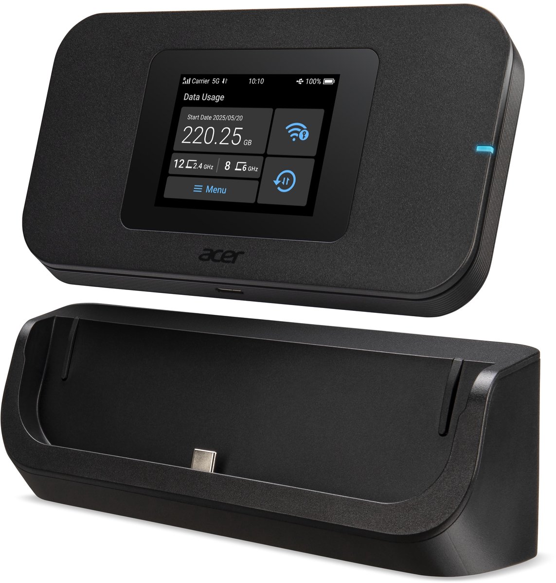 Acer Connect M4D - Portable Mifi Router - Mobiele Hotspot - 5G - WiFi 6 - Dual-band – Tri-SIM – SIM – Virtual SIM – eSIM - inclusief 1 GB - tot 16 apparaten - met dock - ideaal voor onderweg of op de camping