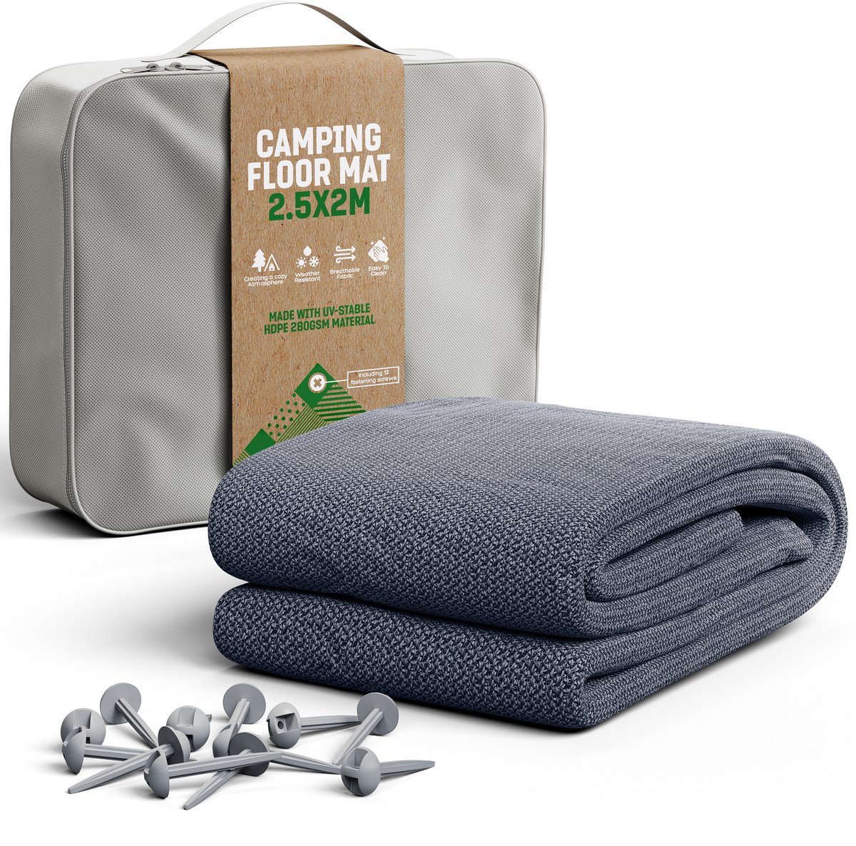 GardenGloss® Voortenttapijt 250x200 - Campingtapijt Outdoor Weerbestendig - Campingtapijt, Ttenttapijt incl. 12 Haringen en Draagtas