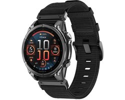Strap-it Premium Nylon bandje met gesp geschikt voor Garmin Fenix 9 (Pro) 47mm - Fenix 8 (Pro-E-47mm) - Fenix 7 (Solar-Pro) - 6 (Solar-Pro) - Fenix 5 (Plus) / Forerunner 970 - 965 - 955 - 945 - 935 - 745 / Quatix 8 - 7 - 6 - 5 - Zwart